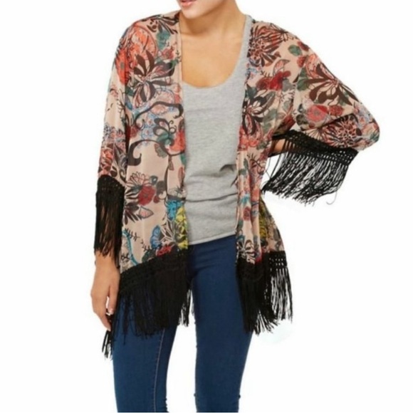 Sans Souci Sheer Kimono Fringe - Picture 2 of 7